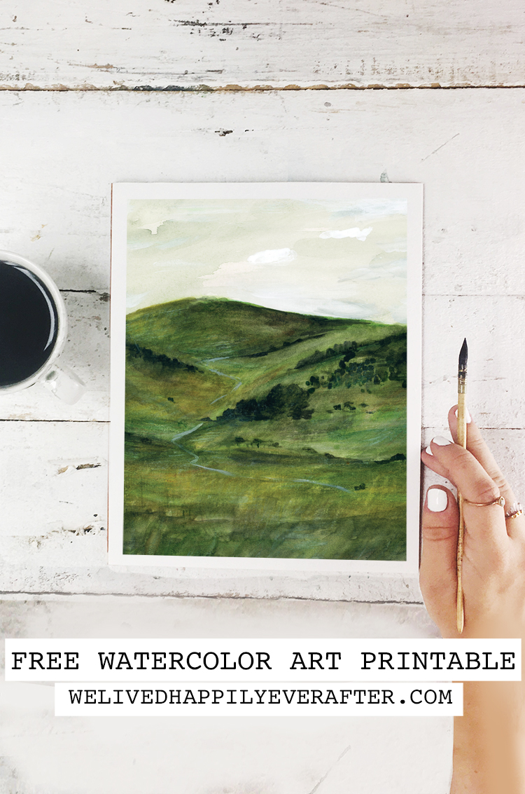 Rolling Hilly Pastures of Summer Watercolor Painting - Free Printable Art Print