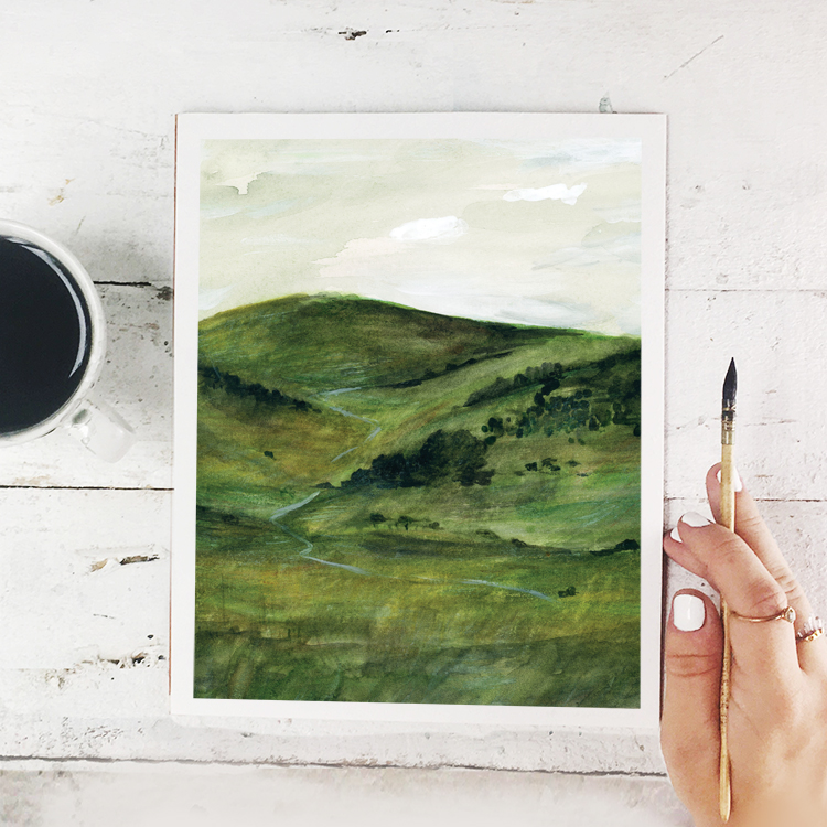 Rolling Hilly Pastures of Summer Watercolor Painting - Free Printable Art Print