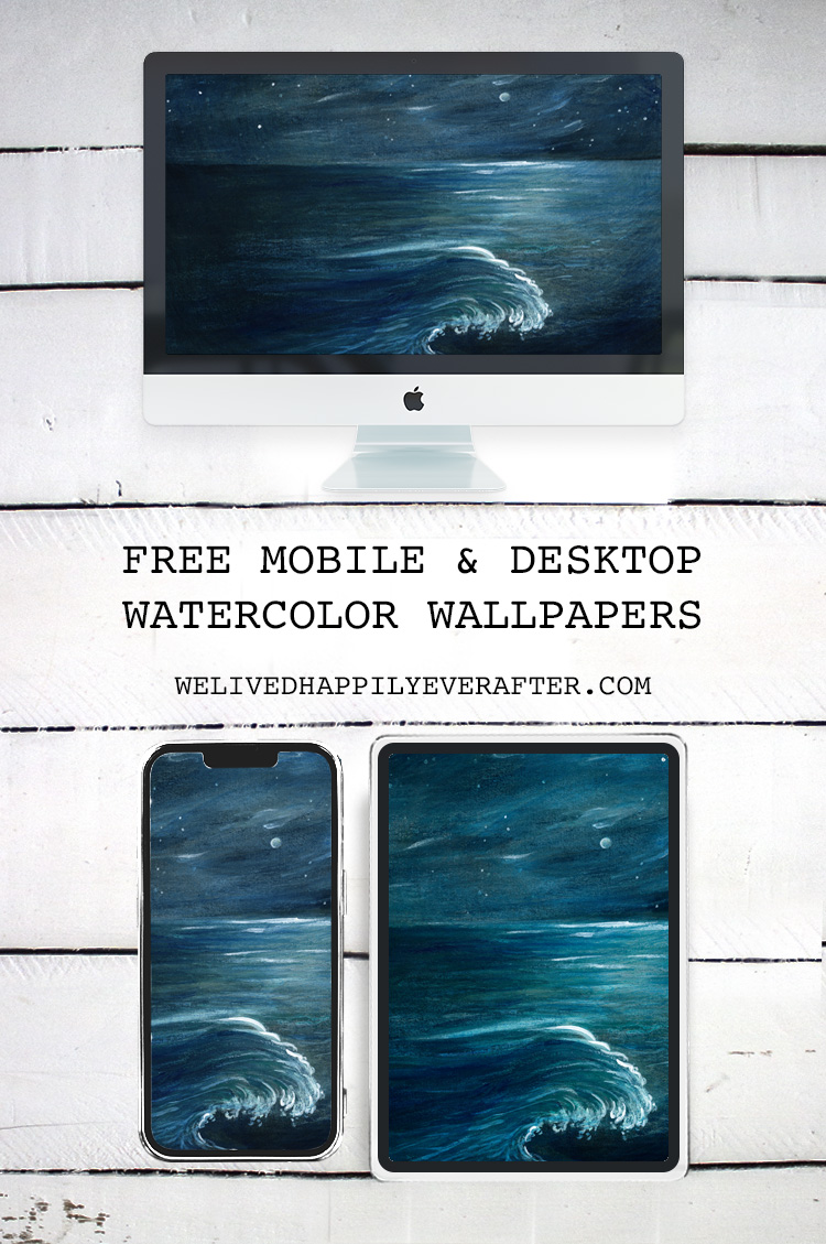 Midnight Ocean Watercolor Painting - iPhone, iPad, iMac, Desktop & Laptop Background Screensavers
