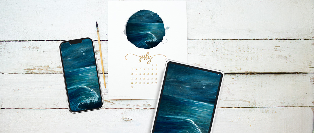 Midnight Ocean Watercolor Painting - Free Printable Calendar