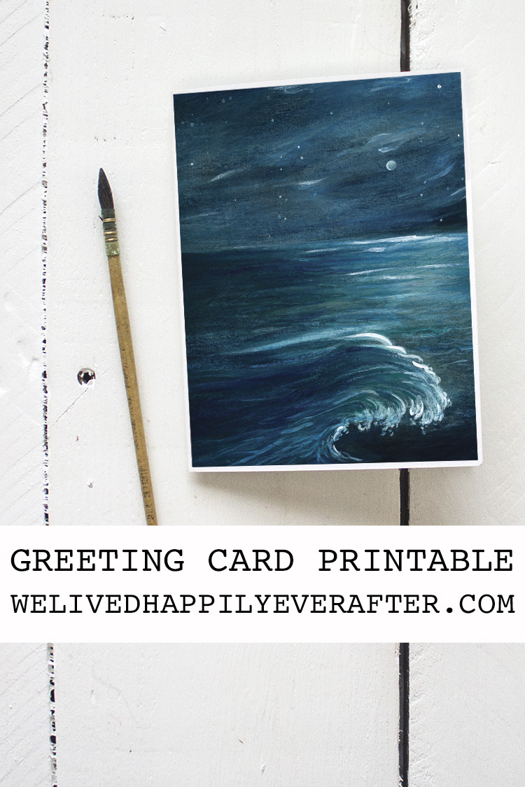 Midnight Ocean Watercolor Painting - Greeting Card Printable