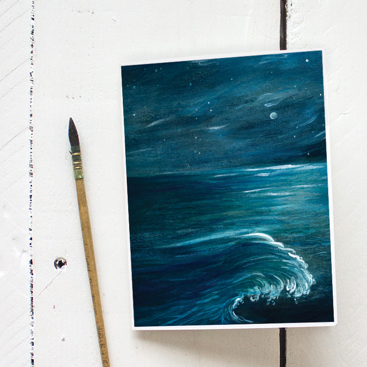 Midnight Ocean Watercolor Painting - Greeting Card Printable