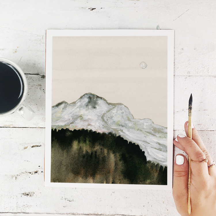 Swirling Windy Mountain Peak Watercolor Painting - Free Printable Art Print