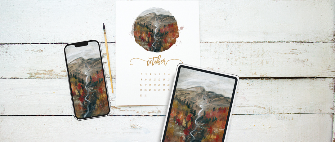 Fall in Full Bloom Watercolor Painting - Free Printable Calendar