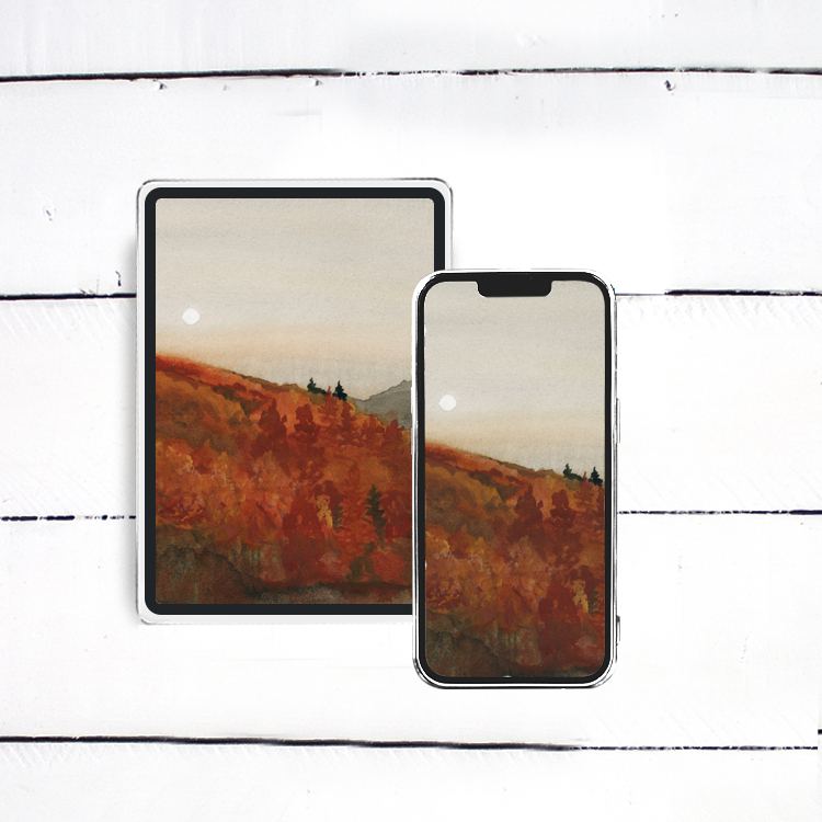 Fiery Autumn Sunset Watercolor Painting - iPhone, iPad, iMac, Desktop & Laptop Background Screensavers