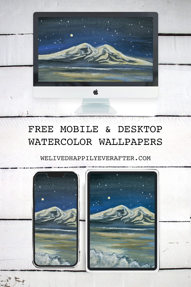 Frozen Mountain Views Watercolor Painting - iPhone, iPad, iMac, Desktop & Laptop Background Screensavers
