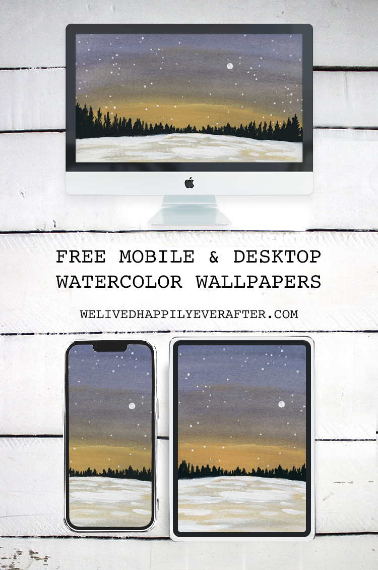 Sunset Meets Night Watercolor Painting - iPhone, iPad, iMac, Desktop & Laptop Background Screensavers