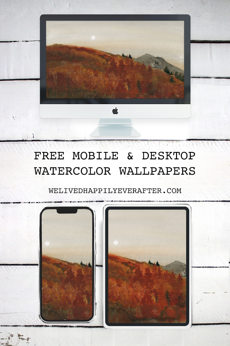 Fiery Autumn Sunset Watercolor Painting - iPhone, iPad, iMac, Desktop & Laptop Background Screensavers