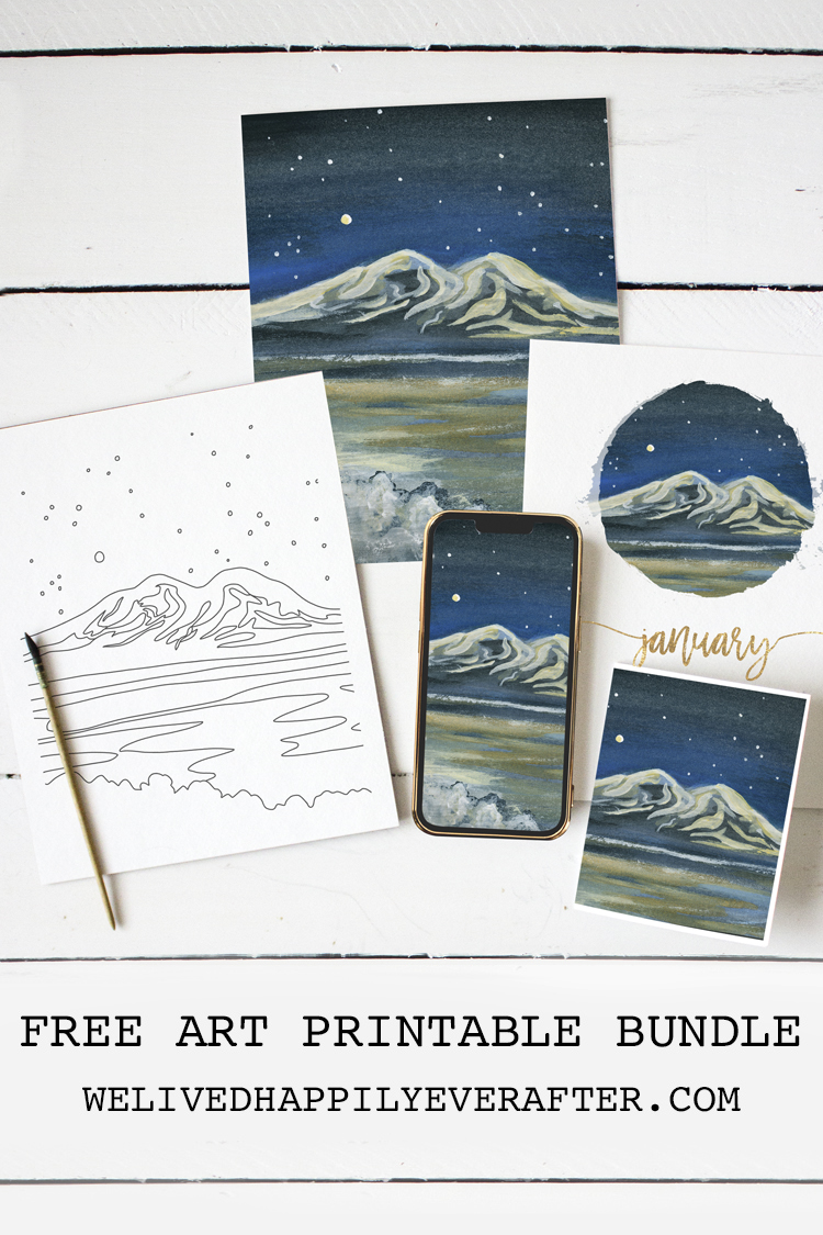 Frozen Mountain Views Watercolor Painting - Free Printable Calendar