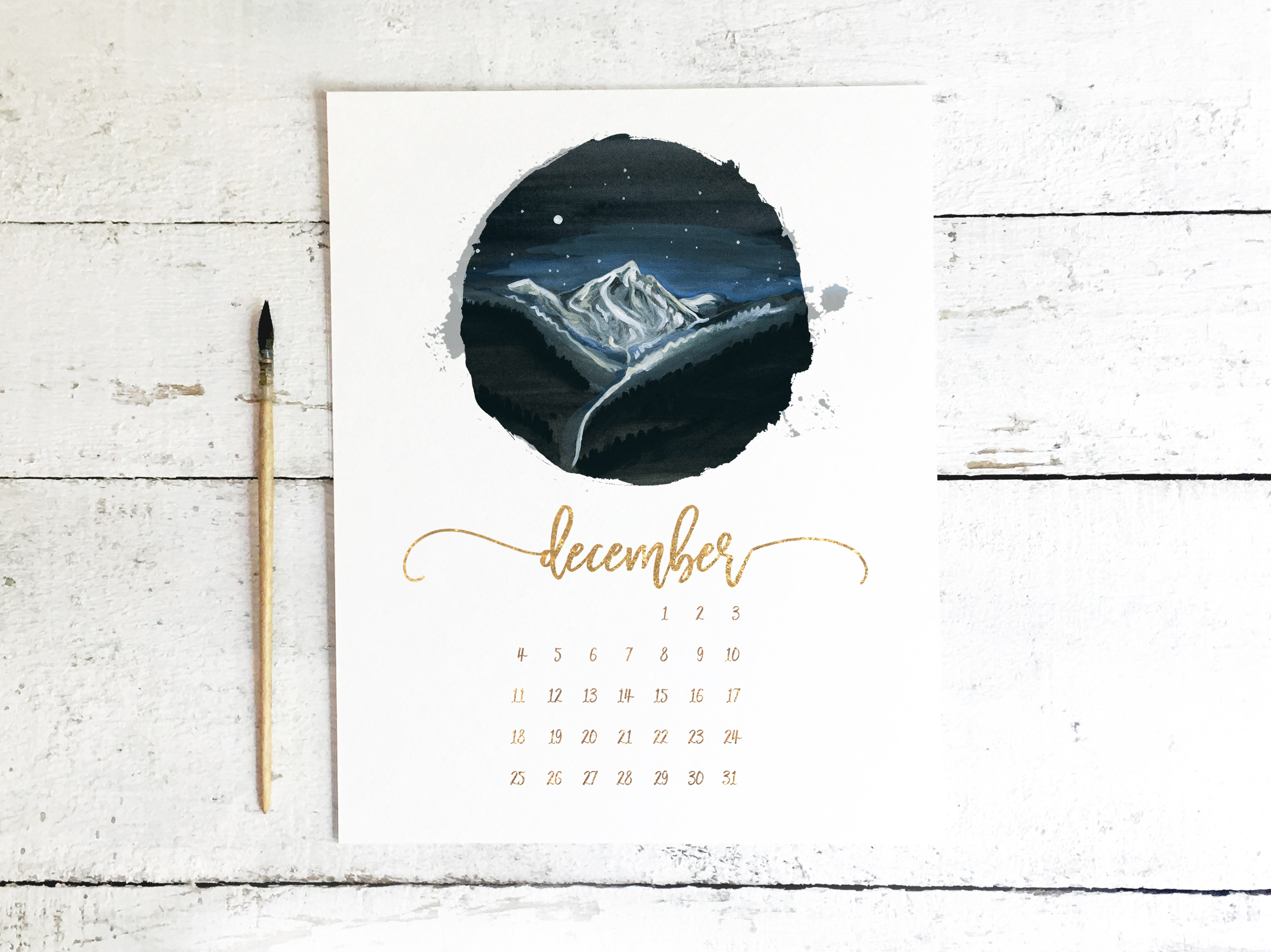 The Stars Are Brightly Shining Watercolor Painting - Free Printable Calendar
