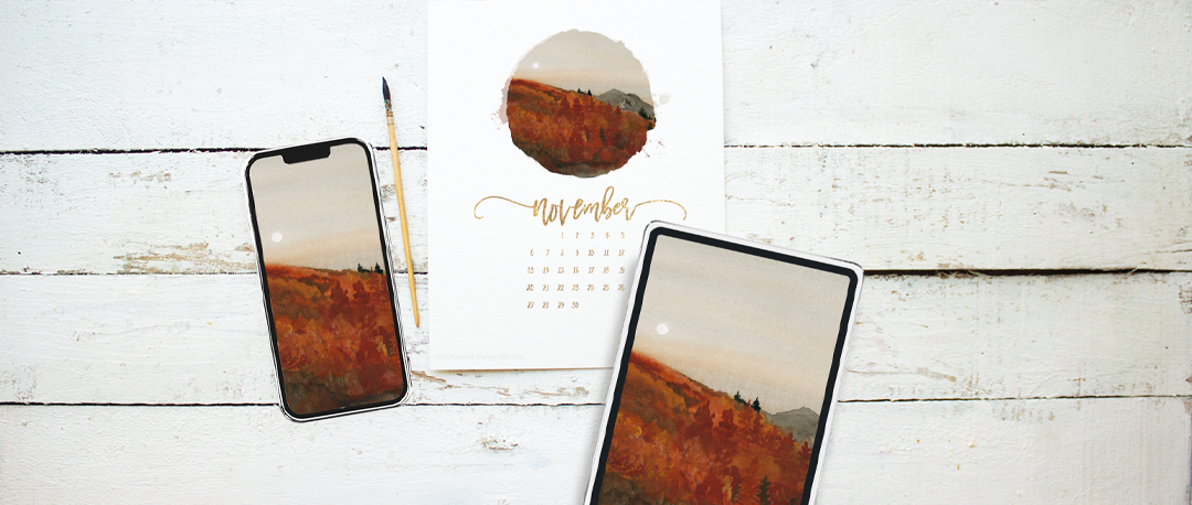 Fiery Autumn Sunset Watercolor Painting - Free Printable Calendar