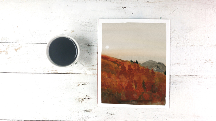 Fiery Autumn Sunset Watercolor Painting - Free Printable Art Print