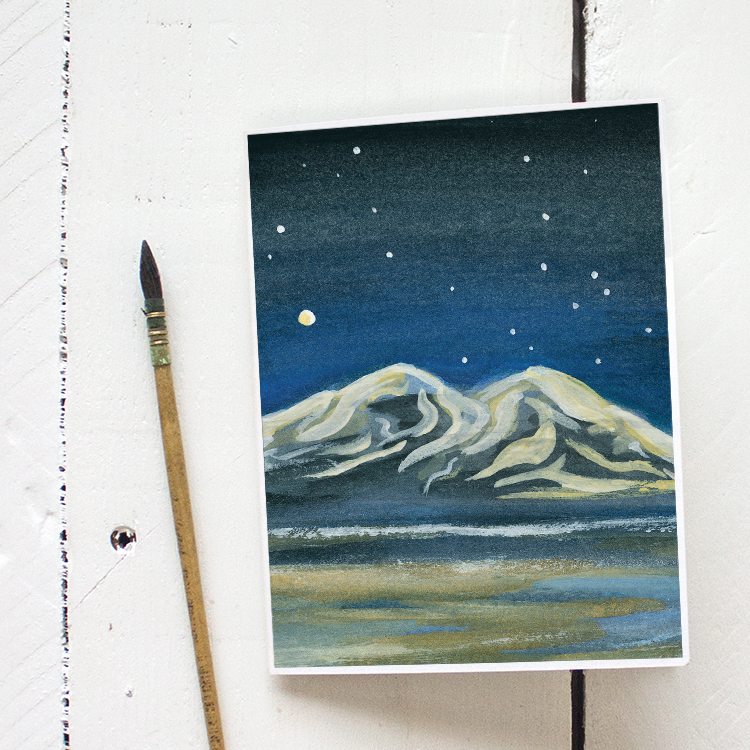 Frozen Mountain Views Watercolor Painting - Greeting Card Printable