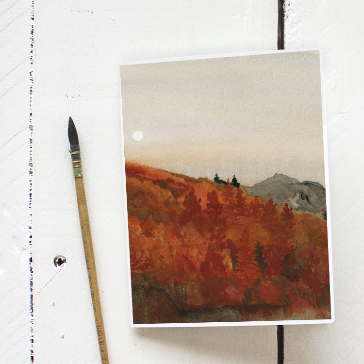 Fiery Autumn Sunset Watercolor Painting - Greeting Card Printable