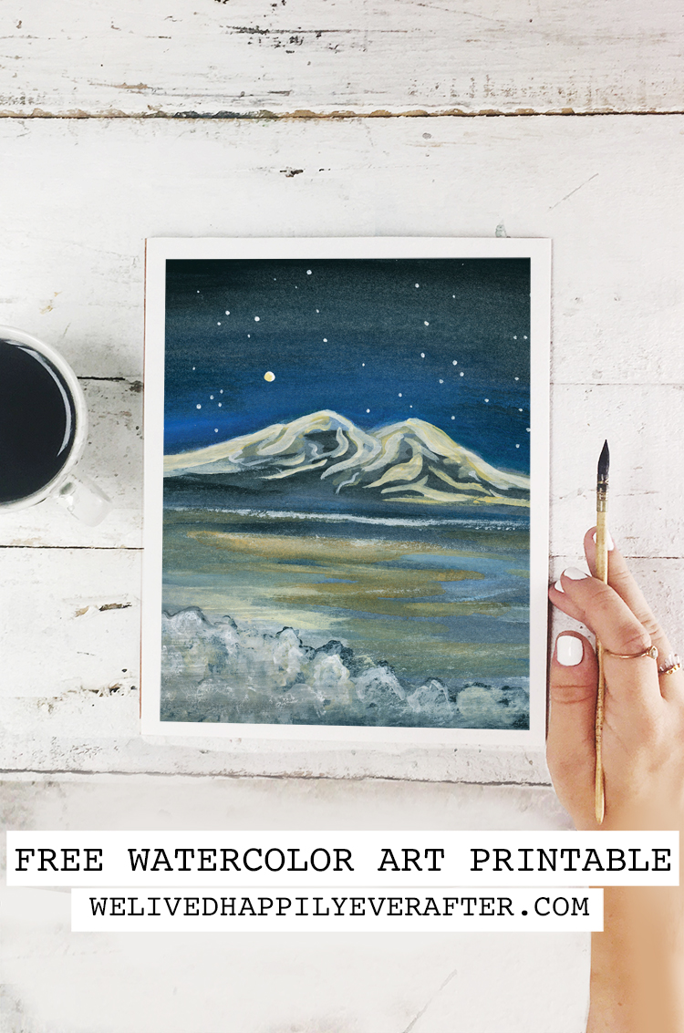 Frozen Mountain Views Watercolor Painting - Free Printable Art Print