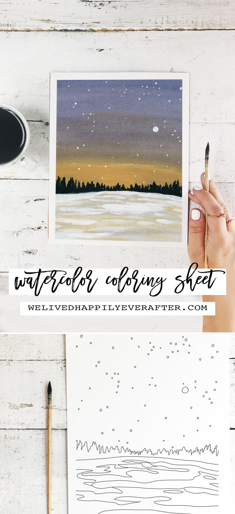 Sunset Meets Night Watercolor Painting - Perfect For A DIY Girls Painting Party Night!